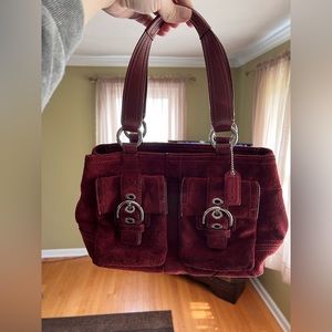 Coach Small Maroon Suede Shoulder Bag